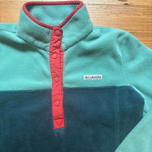 Columbia green two tone henley fleece womens pullover sweater SIZE M - Picture 3 of 5